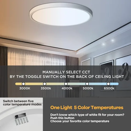 Miniatura 3 de TALOYA Lámpara de techo regulable de montaje empotrado, 10 pulgadas, 20 W, 5 CCT, lámpara de techo LED para dormitorio, cocina, sala de estar