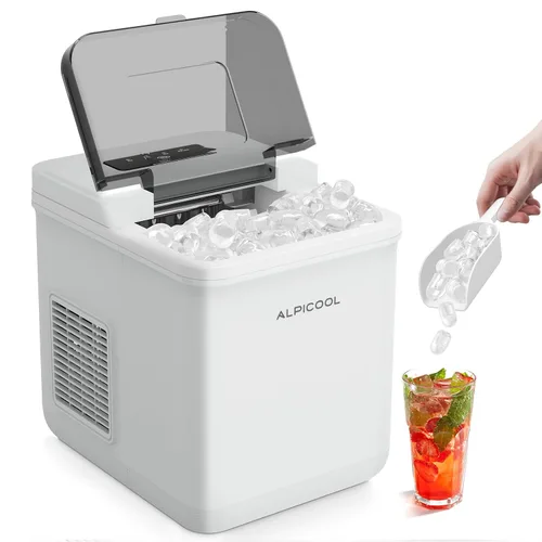 Alpicool - Máquina de hielo portátil para encimera, máquina de hielo portátil hace 9 cubos de hielo en 8 minutos, 24 libras de hielo en 24 horas,