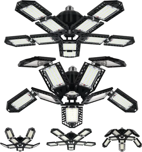 Miniatura 14 de Aoretic - Paquete de 2 luces LED de garaje de 180 W, 18000 lm, 6500 K, con 6 + 1 paneles deformables, luz de tienda LED, para sótano, granero, techo