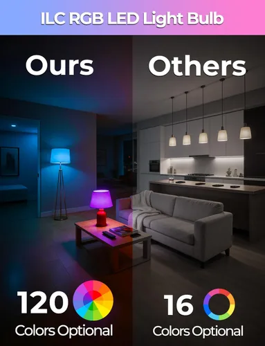 Miniatura 2 de ILC Bombilla LED que cambia de color, 120 colores, blanco cálido de 2700 K, equivalente a 70 vatios, estrobo DIY, RGB con control remoto, LED de 10