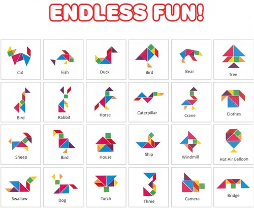 Miniatura 4 de ArtCreativity Rompecabezas de madera Tangram para niños, 7 piezas de colores, rompecabezas educativo, juguete de aprendizaje para niños y niñas