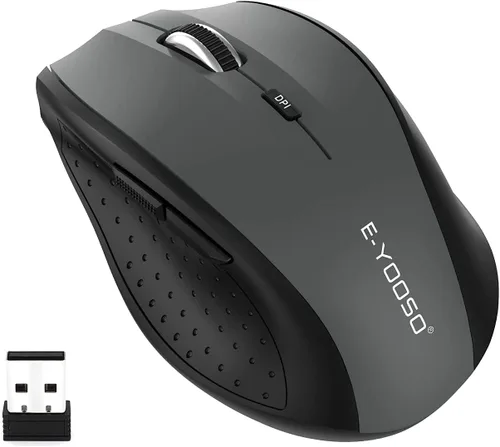 E-YOOSO Ratón inalámbrico para portátil, ratón óptico portátil para computadora, 6 botones, 2.4GHz inalámbrico con receptor USB, 4800 DPI de 5 Gris