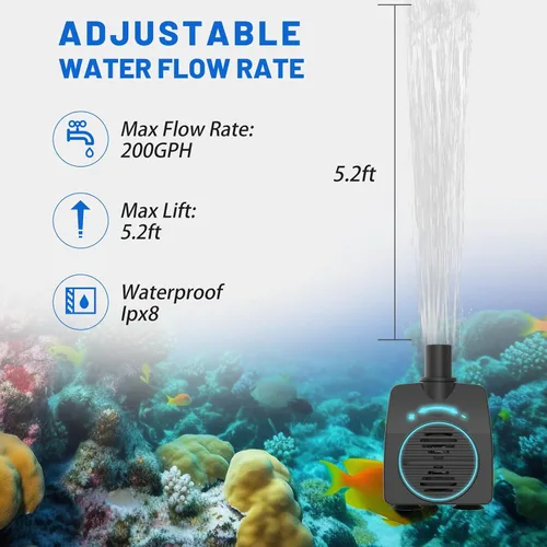 Miniatura 6 de Knifel Bomba sumergible de 200 GPH con apagado automático de 5.2 pies de elevación alta para fuentes, hidroponía, estanques, acuarios y más