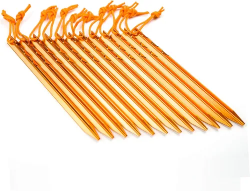 Miniatura 3 de Juego de 12 estacas de aleación de aluminio con cuerdas reflectantes, estacas de metal ligeras para acampar tiendas de campaña, hamacas Naranja