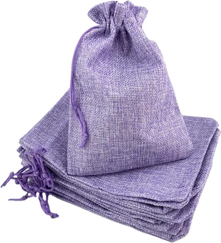 Miniatura 18 de Palmhomee Paquete de 20 bolsas de regalo de arpillera con cordón, bolsas de joyería de lino, bolsas de yute de boda para joyas y bolsas