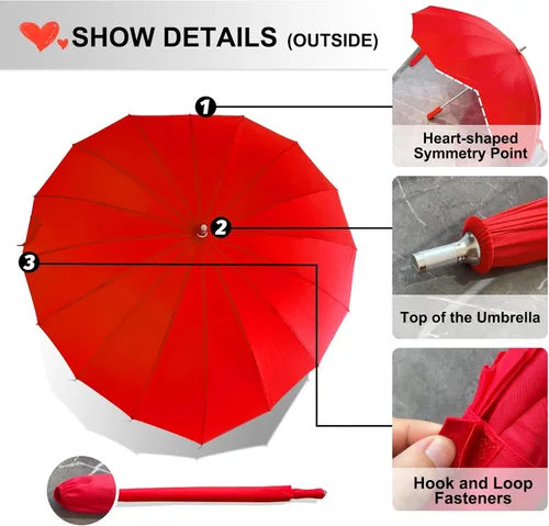 Miniatura 3 de AoGV Forever Love Parasol rojo con forma de corazón para niñas para San Valentín boda compromiso y accesorios de fotos