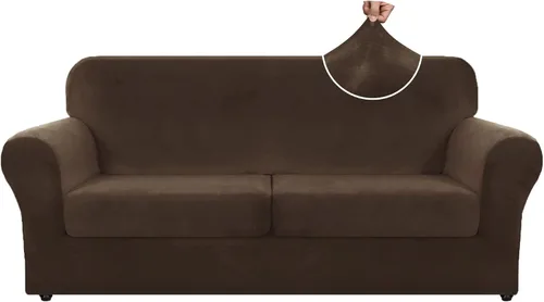 Miniatura 72 de ZNSAYOTX Funda de terciopelo de 3 piezas para sofá de 3 piezas con 2 fundas de cojín de asiento extra grandes, funda elástica para sofá de 2 plazas