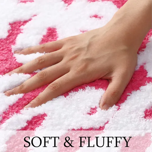 Miniatura 2 de Hello Lovely - Alfombra de baño suave y preparada, color rosa intenso, absorbente de agua, alfombra de ducha de microfibra, bonita y divertida