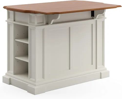 Miniatura 16 de Homestyles Americana - Isla de cocina con parte superior de madera y hoja desplegable, barra de desayuno, almacenamiento con cajones y estantes