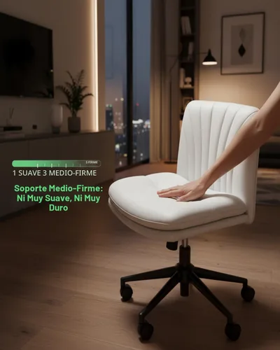 Miniatura 3 de Marsail Silla de Escritorio de Oficina sin Brazos con Ruedas: Silla Ancha de Cuero PU con Piernas Cruzadas, Sillas de Trabajo Giratorias Ajustables