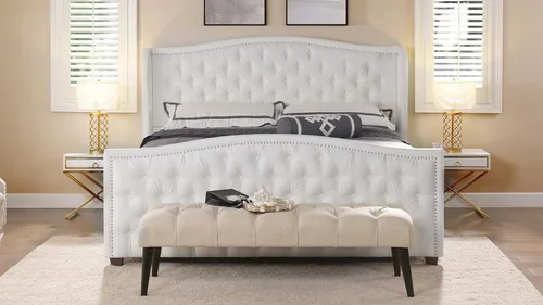 Miniatura 4 de Jennifer Taylor Home Marcella - Cama con respaldo copetudo y orejero, King, blanco brillante Poliéster blanco brillante