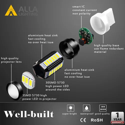 Miniatura 4 de Alla Lighting 7440 7443 - Bombillas LED T20 de 2800 lm, blancas para luz de reversa/señal/freno, cola/DRL, 7444 7443LL 7441 W21W, 6000 K xenón