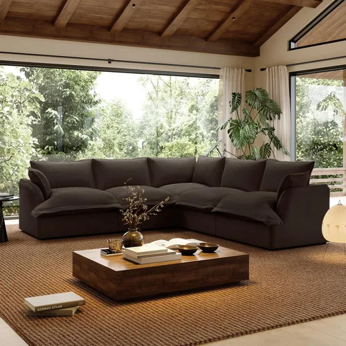 Miniatura 21 de Sofá modular de mezcla de lino para sala de estar, cómodo sofá modular con relleno de plumón, moderno sofá cama convertible con asiento profundo