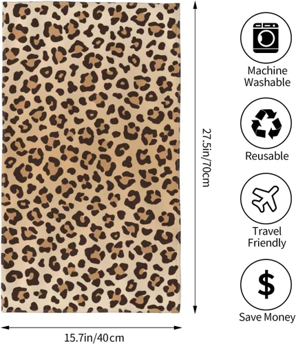Miniatura 4 de Perinsto Toalla de mano con estampado de leopardo, toalla decorativa de piel de animal, multiusos para baño, cocina, gimnasio y spa, 27.5 x 15.7