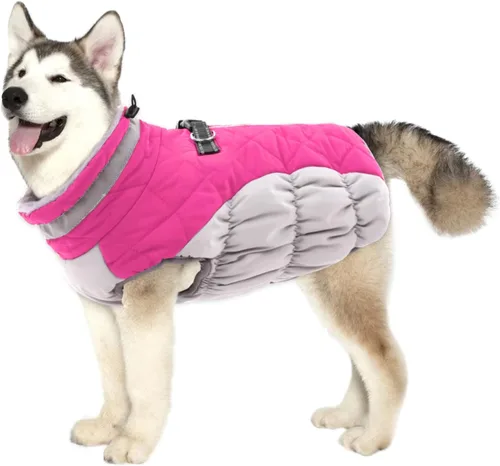Miniatura 10 de Lelepet Abrigo cálido para perro, abrigo de invierno para perro, chaqueta impermeable para perros con arnés incorporado, chaleco reflectante