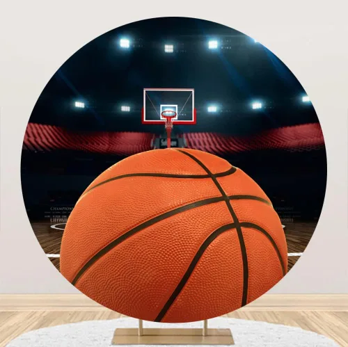 Miniatura 2 de Laeacco Fondo redondo de 7.5 x 7.5 pies para fotografía de baloncesto para adolescentes, niños, decoración de fiesta de cumpleaños, estadio