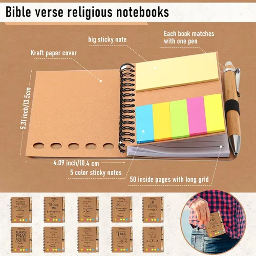 Miniatura 2 de Kosiz Juego de 60 unidades/30 unidades, regalo cristiano, versículo bíblico, bolígrafo de bambú en espiral, cuaderno bíblico con notas, cesta Papel
