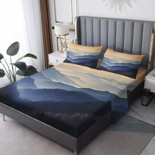 Misty Mountain Sábanas tamaño California King, sábanas de cama de bosque, microfibra suave y bolsillo profundo, sábanas y fundas de almohada Montaña