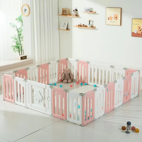 Miniatura 8 de Bestgame - Corralito para bebés - 14 paneles extragrandes plegables para niños pequeños, valla portátil en forma de OVNI, puerta, patio - Azul