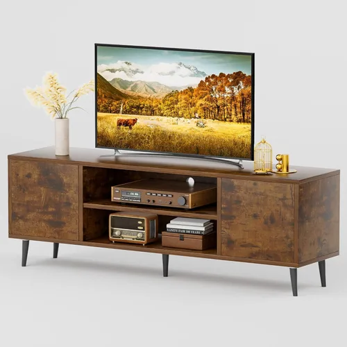 Miniatura 8 de JUMMICO Soporte de TV para TV de 65 pulgadas, soporte de TV moderno de mediados de siglo, centro de entretenimiento con armario de almacenamiento