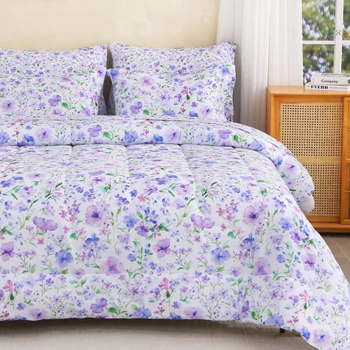 Miniatura 21 de lasoftan Juego de edredón floral Queen con sábanas, ropa de cama vintage de lujo de 7 piezas, ropa de cama de microfibra suave en una bolsa, juego