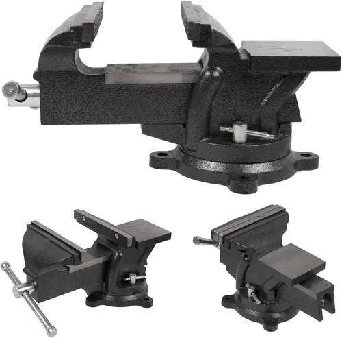 Miniatura 6 de Tornillo de banco resistente de 6 pulgadas, base giratoria de 360° con abrazadera de yunque de acero fundido, abrazadera de mesa vicio de Negro-6