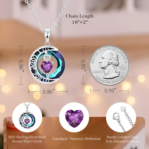 Miniatura 60 de Collares de cristal para mujer, regalos para aniversario de esposa, regalos de cumpleaños para mujeres, collar de zafiro azul con la frase "I Love