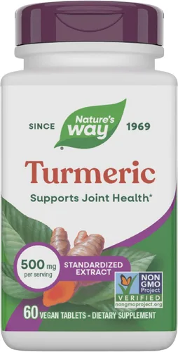 Nature's Way Cúrcuma, extracto premium, apoya la salud de las articulaciones*, estandarizado al 95% de curcuminoides, 500 mg en porción, suplementos