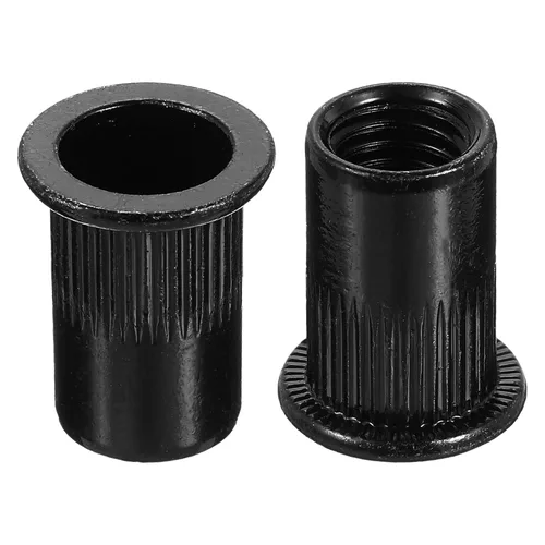Miniatura 8 de uxcell Tuercas de remache M4 de acero al carbono chapadas en zinc moleteado cabeza plana roscada tuerca de inserción negra 20 piezas