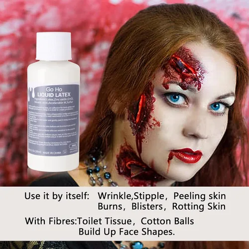 Miniatura 3 de Go Ho Maquillaje líquido SFX de látex (1 onza), maquillaje de monstruo zombi de Halloween, secado rápido, pintura facial blanca líquida multiusos