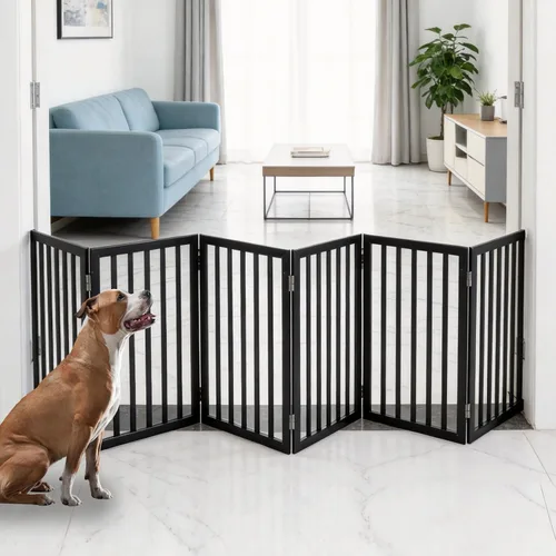 Miniatura 30 de Puerta para perros para interiores, valla independiente para perros, para la casa, puertas, pasillos o escaleras, puerta para mascotas plegable