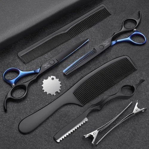 Miniatura 11 de JASON Tijeras profesionales para el cabello – Juego de 10 tijeras de corte de pelo, tijeras para adelgazar el cabello con 30 dientes, tijeras rectas