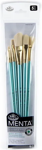 Miniatura 9 de Royal & Langnickel Menta - Juego de 5 pinceles angulares de mango largo para pinturas acrílicas y al óleo, incluye pinceles angulares, filbert