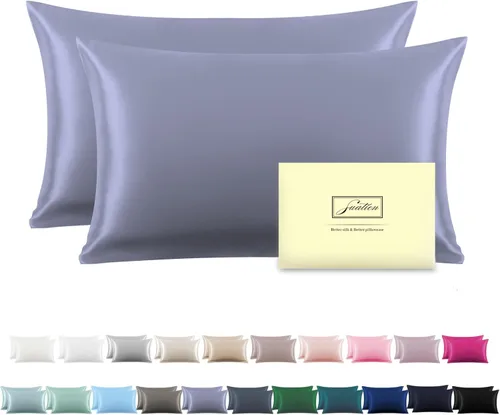 Miniatura 28 de Funda de almohada de seda para cabello y piel, suave, transpirable y sedosa 100% seda Queen, juego de 2, fundas de almohada de seda de morera