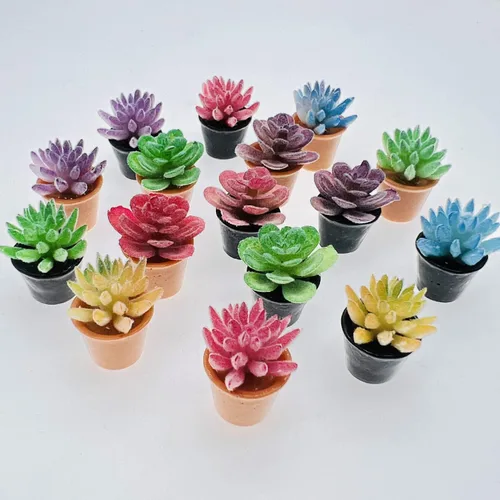 Miniatura 4 de Cayway Planta de casa de muñecas en miniatura, 16 piezas, planta artificial, modelo de bonsái, mini maceta, casa de muñecas falsas para decoración