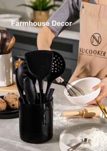 Miniatura 6 de Nucookery Soporte para Utensilios, Soporte para Utensilios de Cocina de Cerámica de 6.4", con Fondo de Corcho de Protección para Encimera, Negro