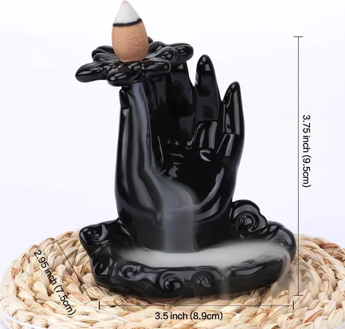 Miniatura 2 de Quemador de Incienso de Reflujo Mano de Buda, Quemador de Incienso Cascada, Fuente de Incienso de Cerámica Portaincienso de Buda, Quemador de Conos