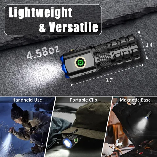 Miniatura 4 de Mini linterna LED portátil, recargable EDC pequeña linterna de bolsillo 6 modos de iluminación con clip magnético impermeable para camping