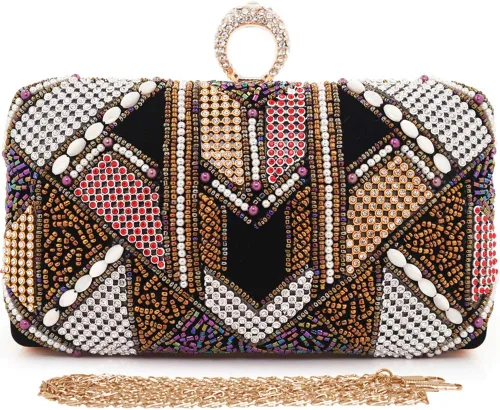 Embragues para mujer Bolso de noche con cuentas de colores Bolso de diamantes de imitación Monederos de pelusa Bolsos de boda (negro), Negro -