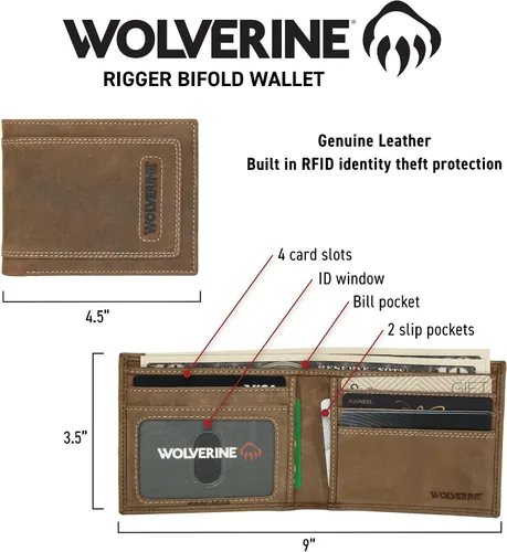 Miniatura 33 de WOLVERINE Billetera plegable de lona/cuero para hombre