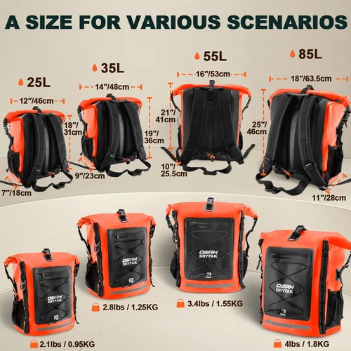 Miniatura 2 de OSAH DRYPAK Mochila Impermeable Bolsa Seca – Mochila de Senderismo con Tapa Enrollable para Viajes, Canotaje, Paseos en Bote, Camping y Pesca