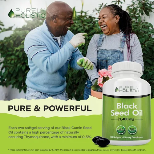 Miniatura 6 de Purely Holistic Cápsulas de aceite de semilla negra de 1400 mg, 180 cápsulas blandas, suministro de 3 meses - Nigella sativa prensada en frío, rica