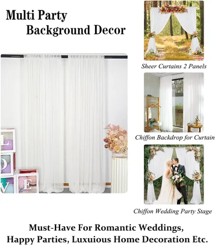 Miniatura 5 de DUOBAO Cortina de gasa blanca, 2 paneles de 29 x 120 pulgadas, cortinas transparentes para bodas, cortinas de playa para sala de estar, cortina