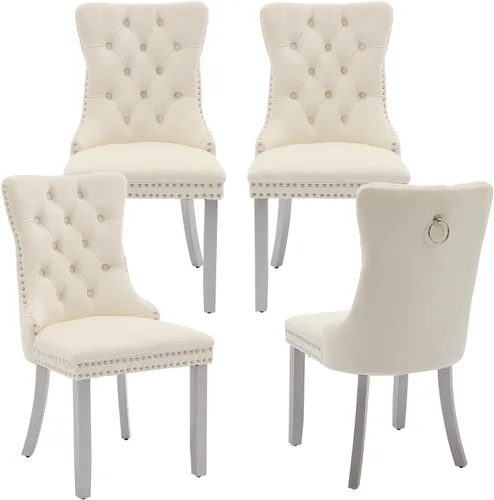 Miniatura 106 de LKTART Juego de 2 sillas de comedor de terciopelo, sillas de comedor copetudas con ribete de anillo de clavo, silla de comedor tapizada con patas