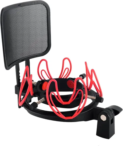 Miniatura 2 de SUUNTOK Soporte de choque de micrófono con filtro pop Soporte de choque universal para micrófonos Tamaño de 0.827-2.441 in Clip de soporte