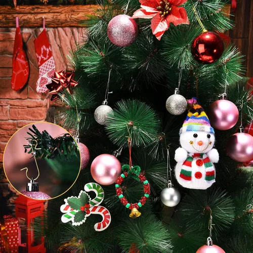 Miniatura 3 de Hotop 200 ganchos dorados para adornos de Navidad, 1.18 pulgadas, 1.57 pulgadas, ganchos de alambre de metal para árbol de Navidad con caja