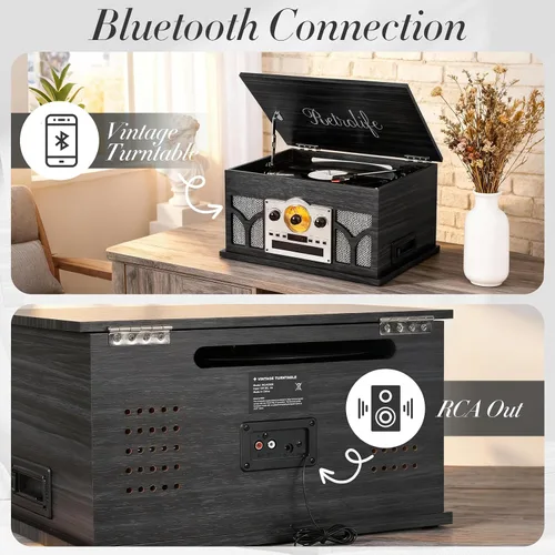 Miniatura 3 de Tocadiscos 10 en 1 con altavoces incorporados, reproducción inalámbrica, reproductor de CD y cassette, reproductor USB, radio AM/FM, tocadiscos de 3