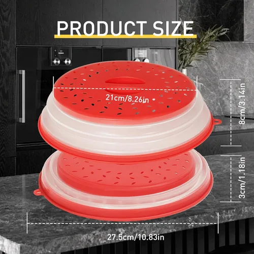 Miniatura 8 de CasaCulina Paquete de 2 cubiertas plegables para salpicaduras de microondas, tapa de microondas ventilada con agujero de gancho, protector