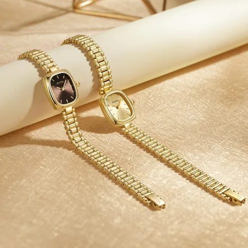 Miniatura 6 de Reloj dorado pequeño para mujer, caja rectangular vintage, relojes de pulsera de acero inoxidable para mujer