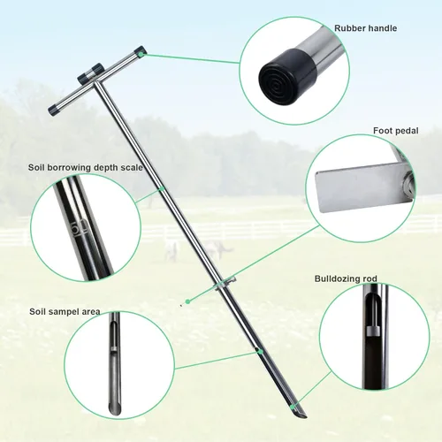 Miniatura 2 de KAXIWEI Sonda de muestra de suelo de 40 pulgadas de acero inoxidable 304, sonda de muestra de suelo tubular con eyector y pedal para muestreo